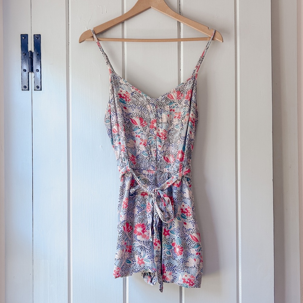 American Eagle Blue and Pink Floral Romper